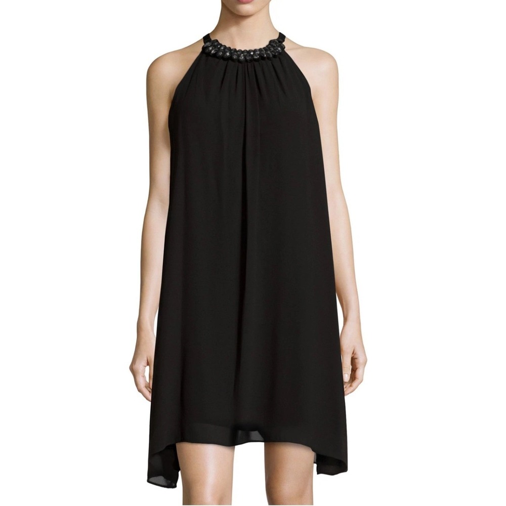 Max Studio Womens Black Jewel Neck Halter Chiffon Trapeze Dress Size L